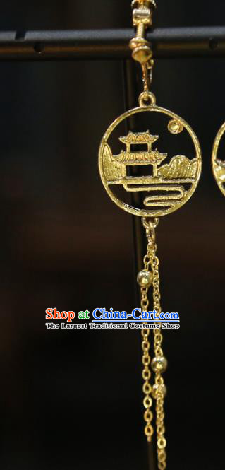 Chinese Handmade Golden Ear Jewelry Traditional Wedding Accessories Classical Tassel Earrings