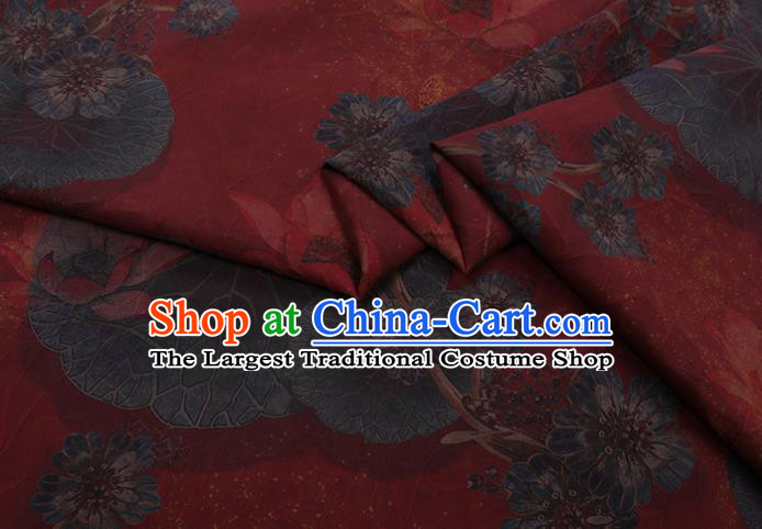 Asian Watered Gauze Fabric Traditional Cheongsam Cloth Chinese Classical Lotus Pattern Red Silk Drapery
