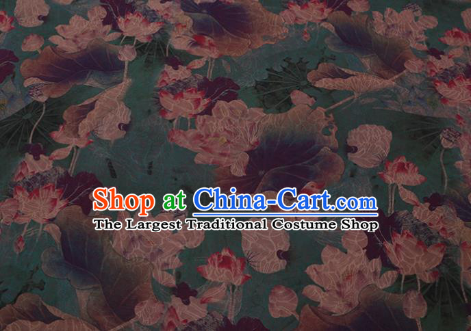 Asian Cheongsam Cloth Watered Gauze Drapery Traditional Chinese Classical Lotus Pattern Green Silk Fabric
