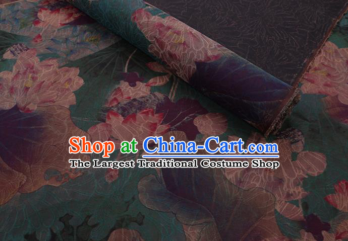 Asian Cheongsam Cloth Watered Gauze Drapery Traditional Chinese Classical Lotus Pattern Green Silk Fabric