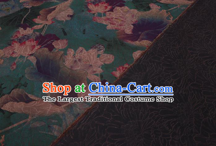 Asian Cheongsam Cloth Watered Gauze Drapery Traditional Chinese Classical Lotus Pattern Green Silk Fabric