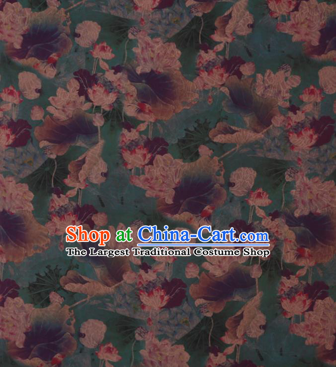 Asian Cheongsam Cloth Watered Gauze Drapery Traditional Chinese Classical Lotus Pattern Green Silk Fabric