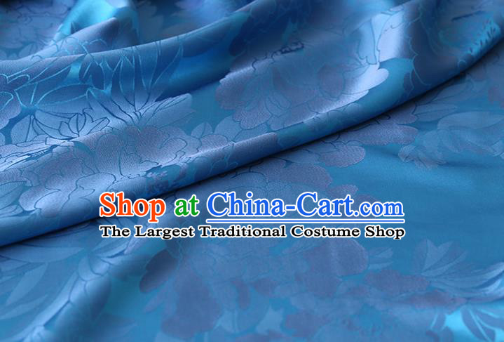 Chinese Traditional Cheongsam Cloth Classical Royal Peony Pattern Satin Fabric Blue Red Silk Drapery