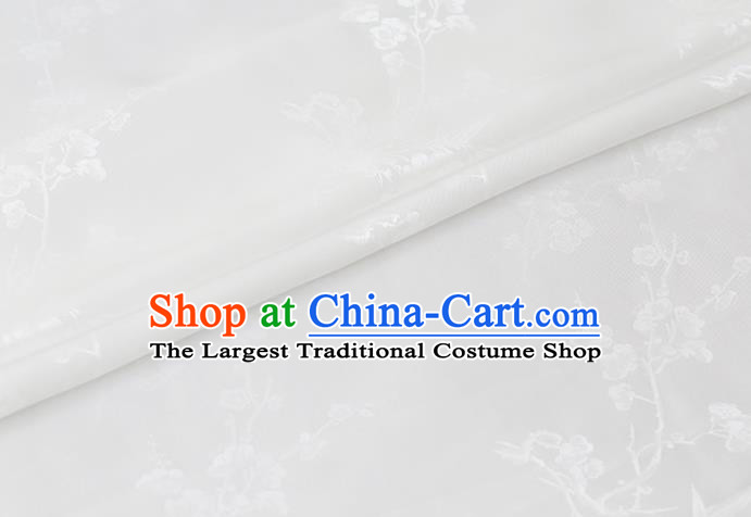 Chinese Traditional Classical Plum Orchid Bamboo Pattern Satin Fabric White Silk Drapery Cheongsam Cloth
