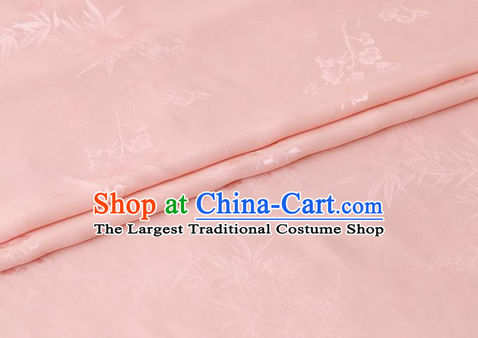 Chinese Traditional Pink Silk Drapery Cheongsam Classical Plum Orchid Bamboo Pattern Cloth Satin Fabric