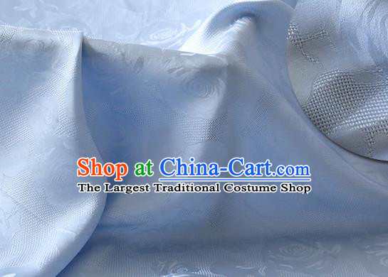 Chinese Classical Hollowed Rose Pattern Damask Traditional Jacquard Cloth Fabric Cheongsam Light Blue Silk Drapery
