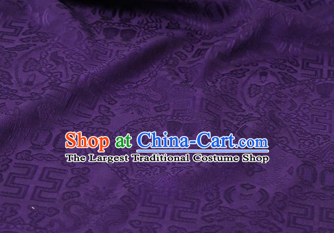 Chinese Classical Auspicious Pattern Purple Silk Drapery Traditional Cheongsam Cloth Weave Satin Fabric