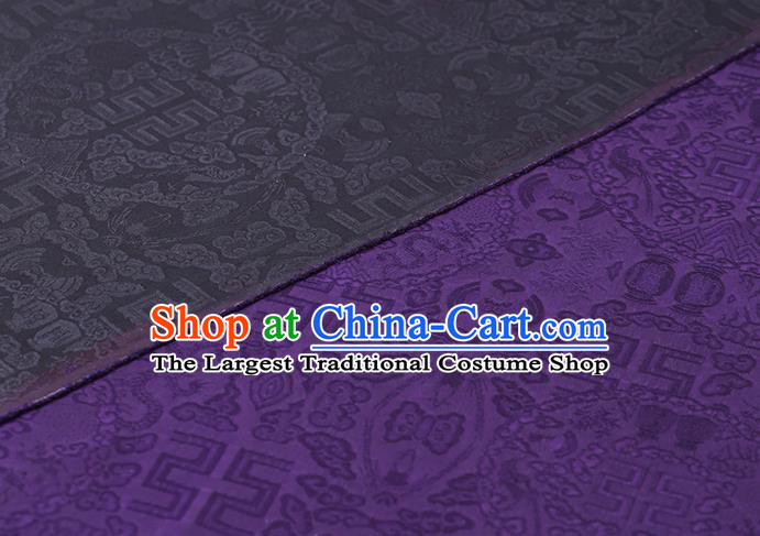Chinese Classical Auspicious Pattern Purple Silk Drapery Traditional Cheongsam Cloth Weave Satin Fabric