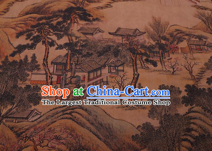 China Traditional Silk Fabric Classical Landscape Pattern Cheongsam Cloth Watered Gauze