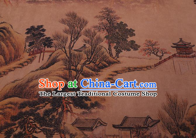 China Traditional Silk Fabric Classical Landscape Pattern Cheongsam Cloth Watered Gauze