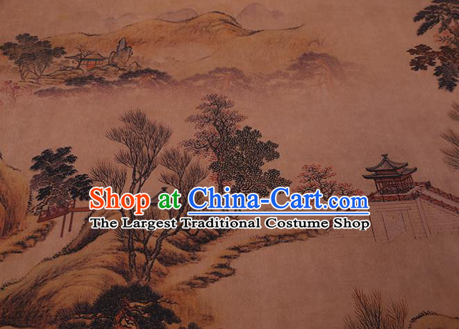 China Traditional Silk Fabric Classical Landscape Pattern Cheongsam Cloth Watered Gauze