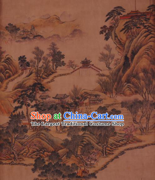 China Traditional Silk Fabric Classical Landscape Pattern Cheongsam Cloth Watered Gauze