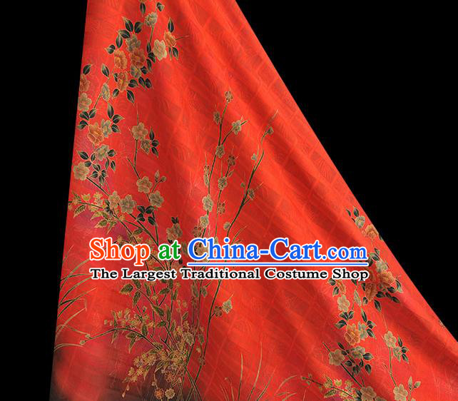 China Traditional Jacquard Satin Cheongsam Cloth Classical Jasmine Pattern Red Silk Fabric
