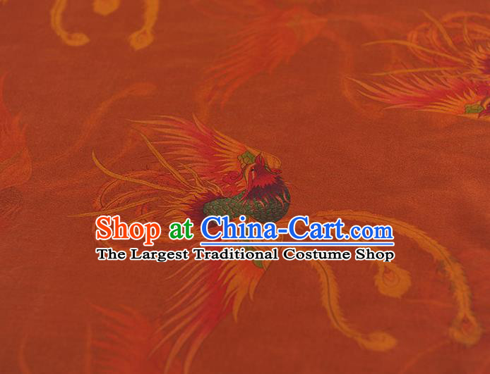 Chinese Traditional Rust Red Silk Drapery Classical Phoenix Pattern Gambiered Guangdong Gauze Cheongsam Silk Fabric