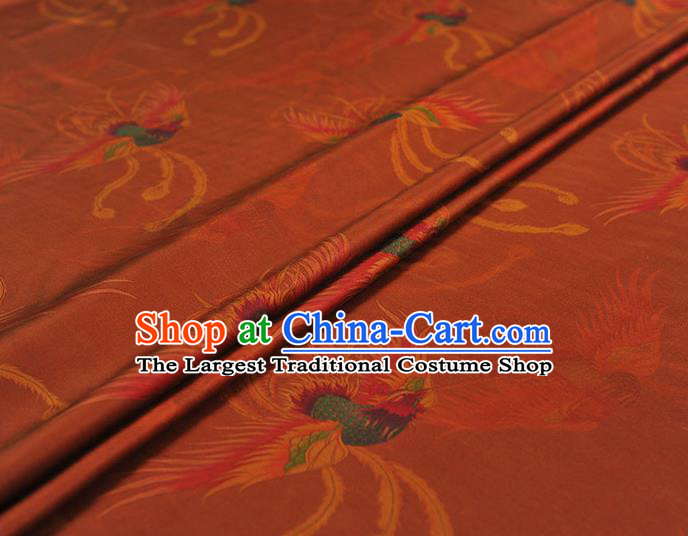 Chinese Traditional Rust Red Silk Drapery Classical Phoenix Pattern Gambiered Guangdong Gauze Cheongsam Silk Fabric