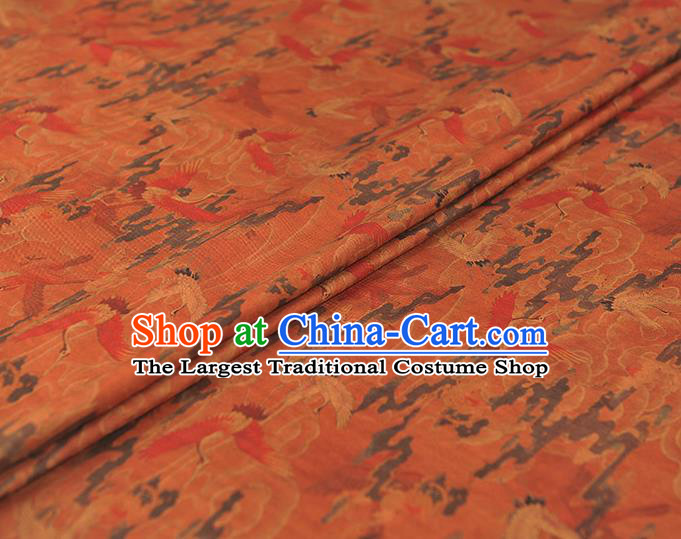 Chinese Classical Cranes Pattern Rust Red Cloth Cheongsam Gambiered Guangdong Gauze Traditional Silk Fabric