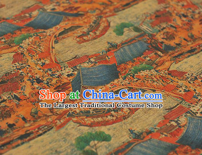 Chinese Classical Changan Scene Pattern Silk Fabric Traditional Cheongsam Cloth Material Ginger Gambiered Guangdong Gauze