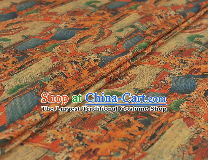 Chinese Classical Changan Scene Pattern Silk Fabric Traditional Cheongsam Cloth Material Ginger Gambiered Guangdong Gauze