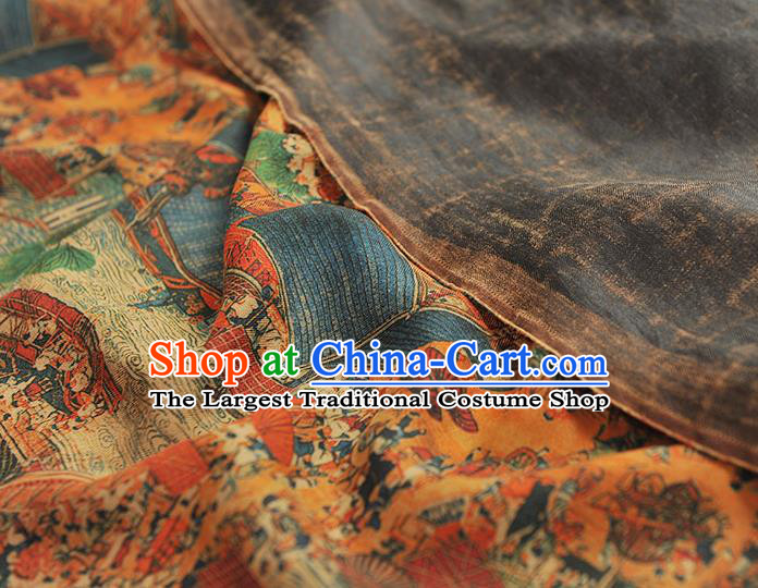 Chinese Classical Changan Scene Pattern Silk Fabric Traditional Cheongsam Cloth Material Ginger Gambiered Guangdong Gauze