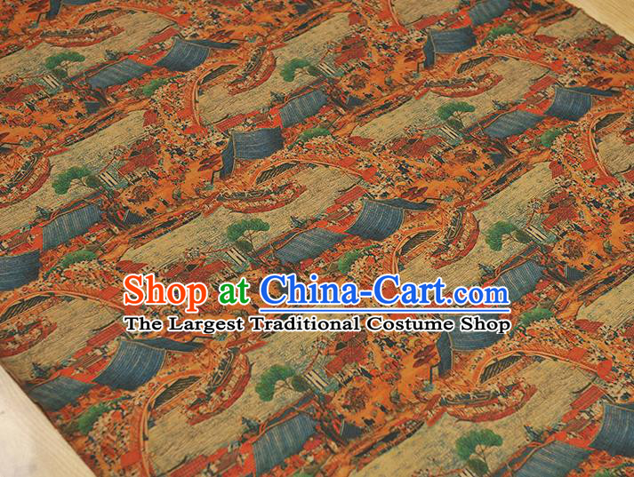 Chinese Classical Changan Scene Pattern Silk Fabric Traditional Cheongsam Cloth Material Ginger Gambiered Guangdong Gauze