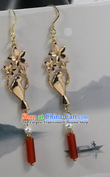 Handmade Chinese National New Year Earrings Traditional Cheongsam Classical Golden Bird Ear Accessories