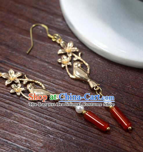 Handmade Chinese National New Year Earrings Traditional Cheongsam Classical Golden Bird Ear Accessories