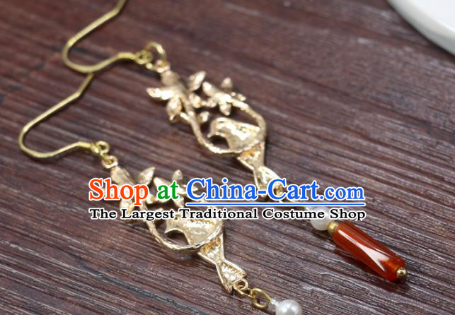 Handmade Chinese National New Year Earrings Traditional Cheongsam Classical Golden Bird Ear Accessories