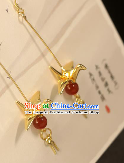 Handmade Chinese National Golden Paper Crane Earrings Traditional Cheongsam Classical Ear Accessories
