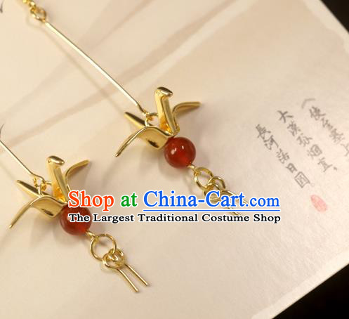 Handmade Chinese National Golden Paper Crane Earrings Traditional Cheongsam Classical Ear Accessories