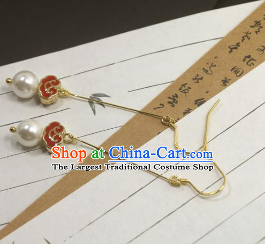 Handmade Chinese National Enamel Red Cloud Earrings Traditional Cheongsam Classical Ear Accessories