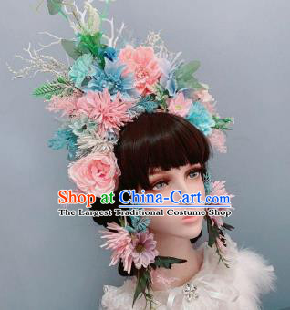 Top Handmade Flowers Royal Crown Wedding Princess Hair Accessories Stage Show Chaplet Hair Ornament