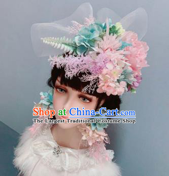 Top Pink Hydrangea Chaplet Stage Show Headwear Wedding Princess Hair Accessories Handmade Royal Crown