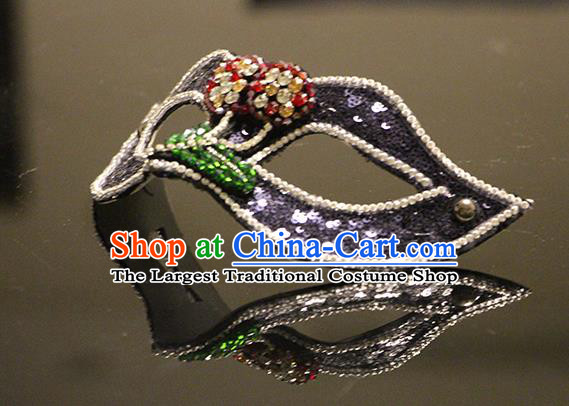 Top Stage Performance Colorful Crystal Face Accessories Fancy Ball Decorations Blinder Halloween Cosplay Purple Sequins Mask