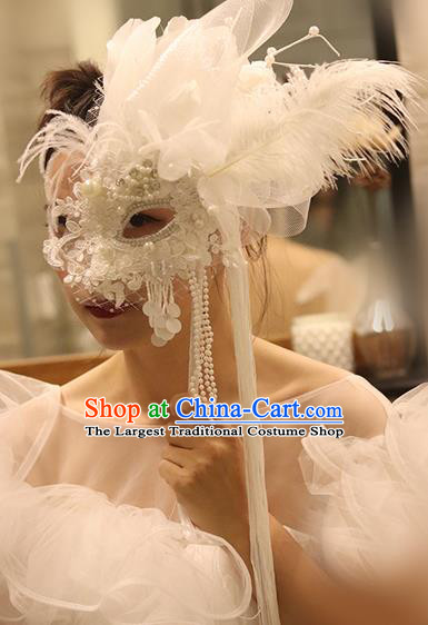 Top Stage Performance White Feather Face Accessories Fancy Ball Decorations Lace Blinder Halloween Cosplay Princess Mask