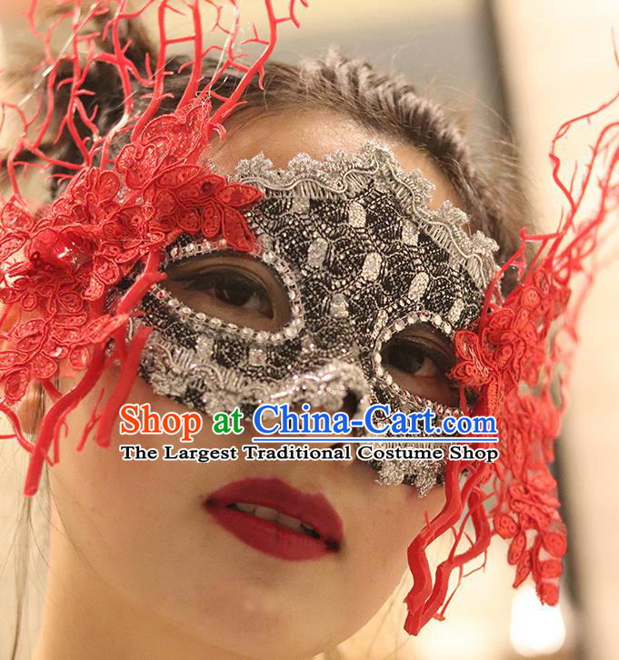 Top Halloween Cosplay Princess Mask Stage Performance Face Accessories Fancy Ball Decorations Red Lace Blinder
