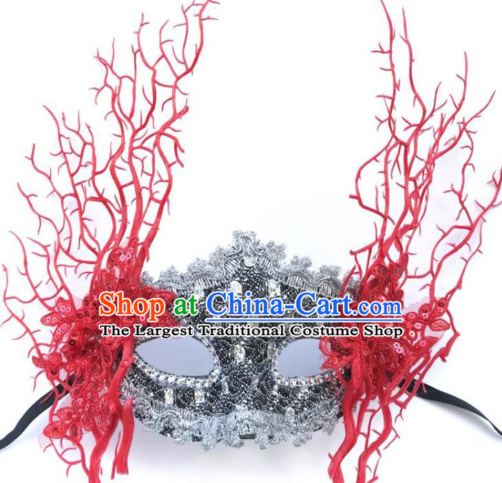 Top Halloween Cosplay Princess Mask Stage Performance Face Accessories Fancy Ball Decorations Red Lace Blinder