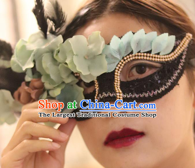 Top Green Flowers Blinder Stage Performance Face Accessories Fancy Ball Decorations Halloween Cosplay Princess Feather Mask