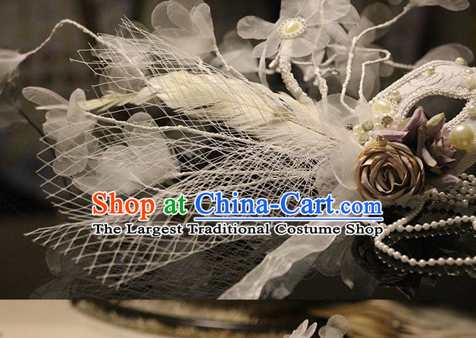 Top Fancy Ball Decorations Halloween Cosplay Princess White Flowers Mask Stage Performance Face Accessories