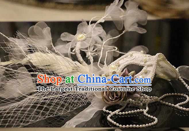 Top Fancy Ball Decorations Halloween Cosplay Princess White Flowers Mask Stage Performance Face Accessories
