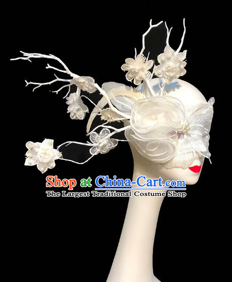Top Cosplay Princess White Silk Flowers Mask Halloween Stage Performance Face Accessories Fancy Ball Decorations