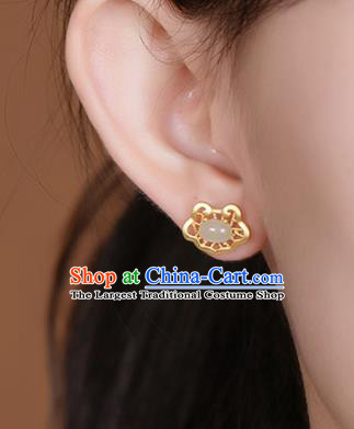 Handmade Chinese Traditional Golden Cloud Ear Accessories Classical Cheongsam Chalcedony Earrings Jewelry