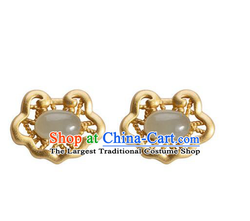 Handmade Chinese Traditional Golden Cloud Ear Accessories Classical Cheongsam Chalcedony Earrings Jewelry