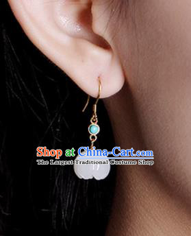 Handmade Chinese Traditional Qing Dynasty Court Ear Accessories Classical White Jade Lotus Earrings Jewelry