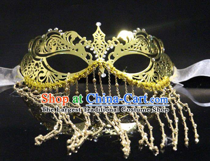 Top Cosplay Princess Golden Tassel Face Mask Halloween Fancy Ball Stage Performance Accessories