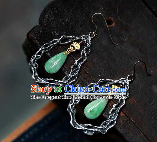 China National Silver Jewelry Traditional Ancient Qing Dynasty Palace Lady Earrings Handmade Jade Ear Accessories