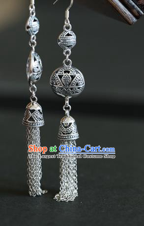 Handmade Chinese Classical Silver Tassel Earrings Traditional Ear Jewelry Hollowed Eardrop Accessories