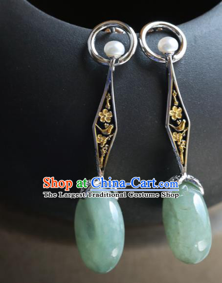 Handmade Chinese Traditional Jade Ear Jewelry Eardrop Accessories Classical Cheongsam Silver Earrings