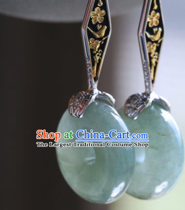 Handmade Chinese Traditional Jade Ear Jewelry Eardrop Accessories Classical Cheongsam Silver Earrings