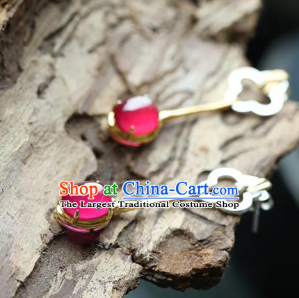 Handmade Chinese Traditional Ear Jewelry Classical Cheongsam Earrings Red Corundum Eardrop Accessories
