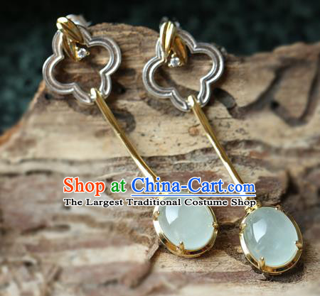 Handmade Chinese Classical Cheongsam Earrings Chalcedony Eardrop Accessories Traditional Spar Ear Jewelry